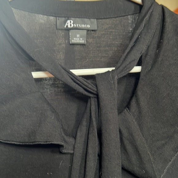 Black size medium 3/4length sleeve top from AB studio ruffle and tie neck - Picture 2 of 5